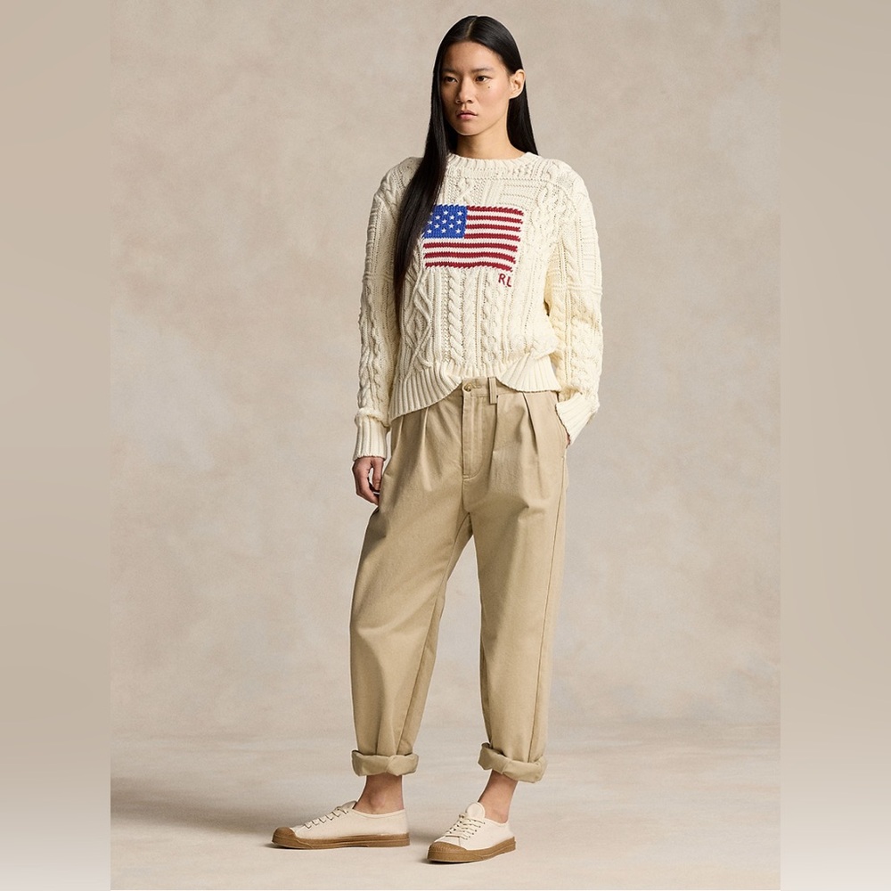 Ralph Lauren Aran-Knit Flag Cotton Sweater - Picture 2 of 8